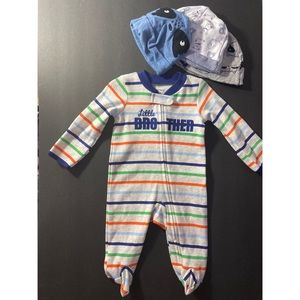 Lot of Baby Boy Footie and Beanies